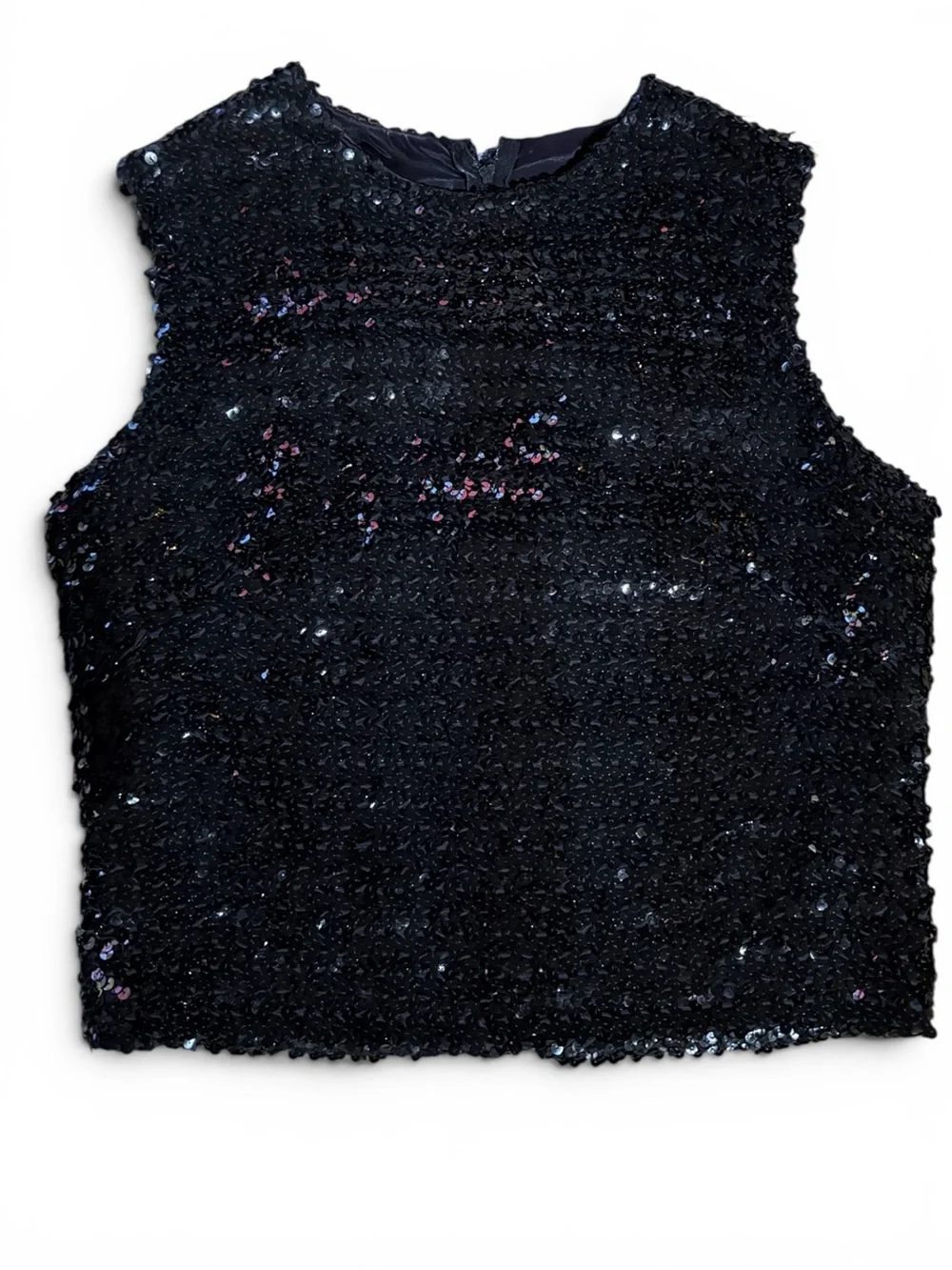 Vintage Black Sequin Sleeveless Cocktail Party Shell Vintage 10 Fit Modern Small